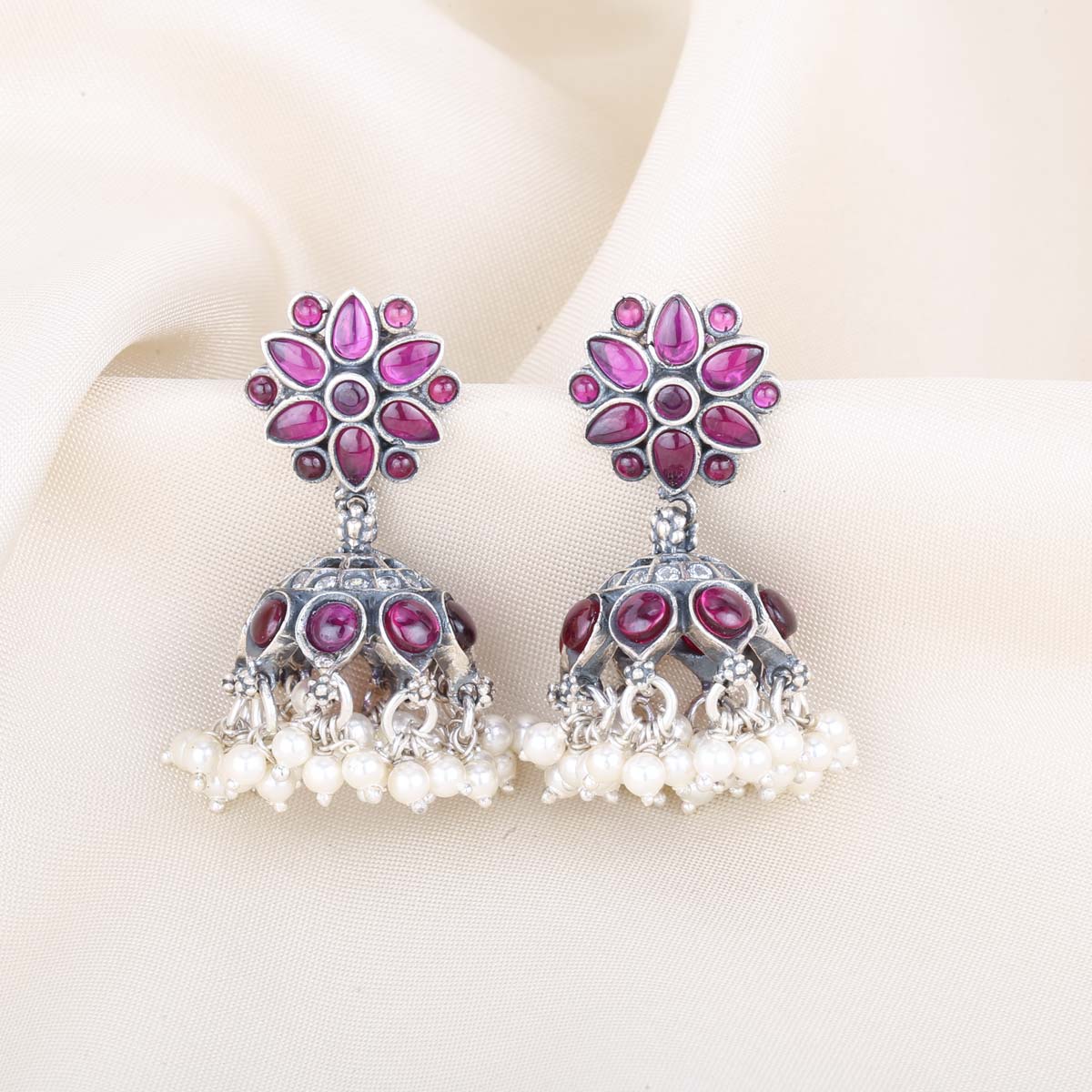 Buy PANASH Silver Plated & Pink Oxidised Jhumkas - Earrings for Women  8534559 | Myntra